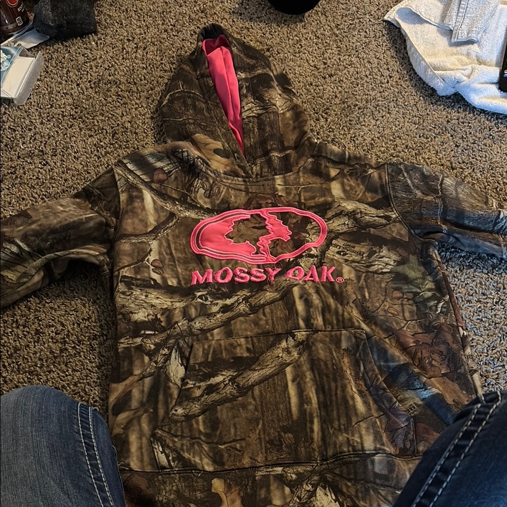 Mossy Oak Kids Camo Hoodie with Pink Accents